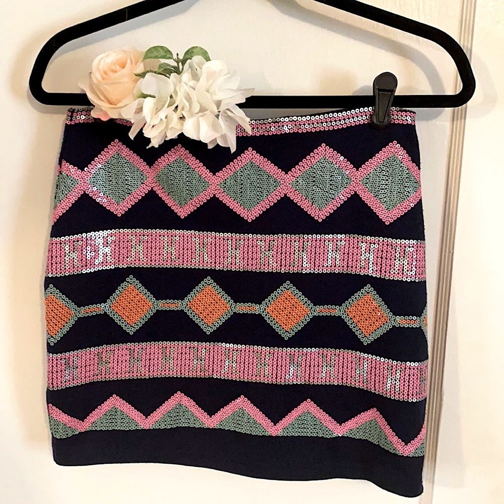 Blue Rain US size S sequined mini skirt zip up